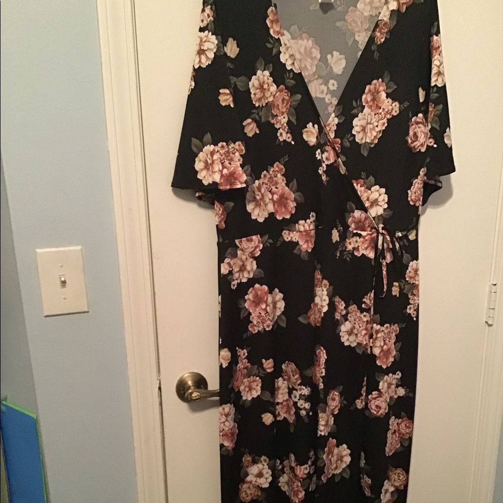 Faux Wrap Slit Maxi Dress